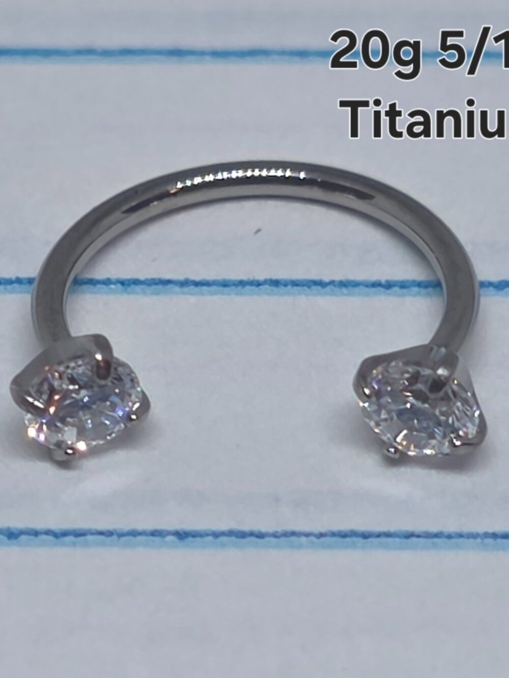 20g Titanium Silver CZ 5/16 Horseshoe Ring B4145